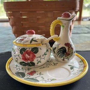 Rooster and Roses Condiment Set
